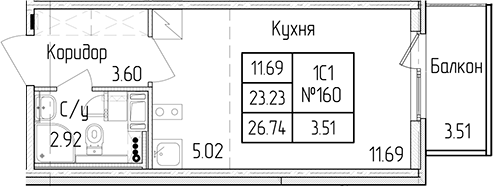 Квартира студия 23.23 м², 2/4 эт., ЖК «Любоград в Стрельне»